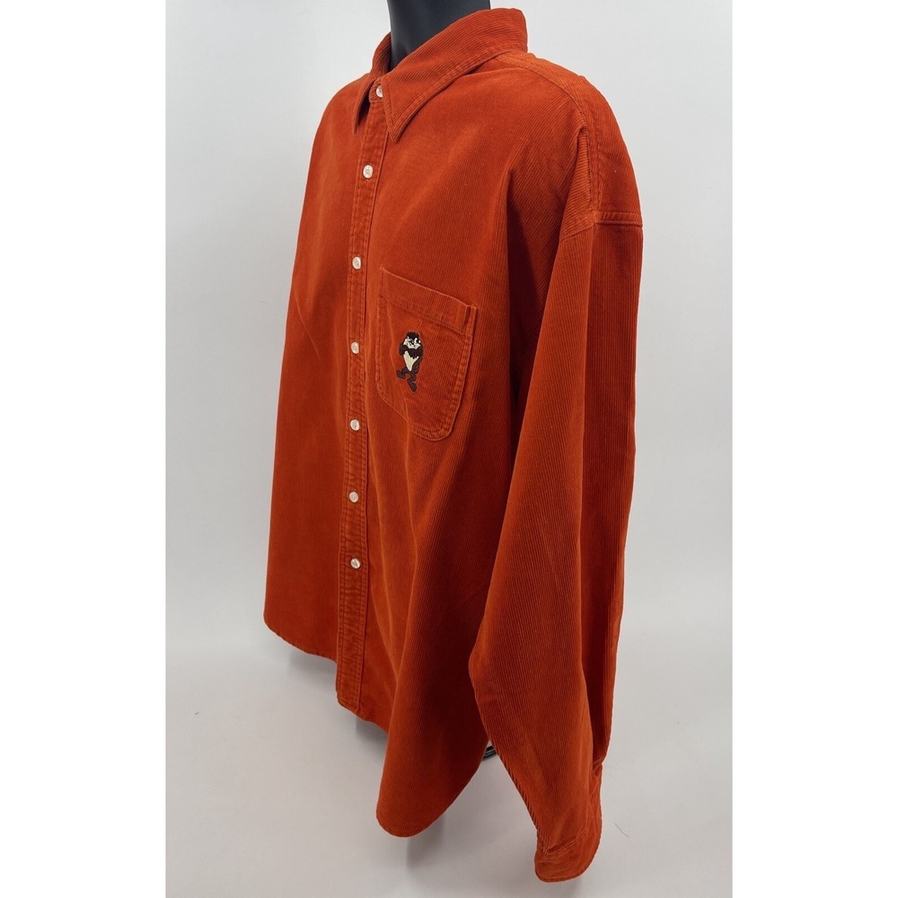 VTG Warner Bros Studio 90's Taz Orange Corduroy Long Sleeve Shirt Men's Size XXL - Picture 5 of 8